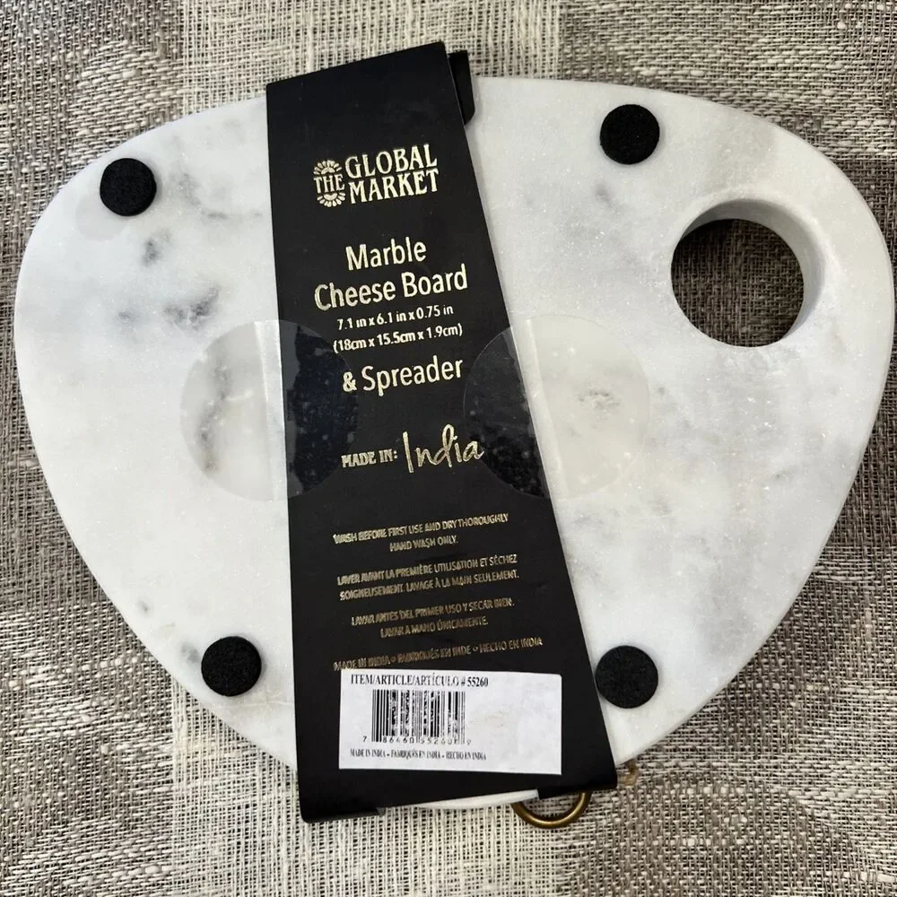 The Global Market Round Gray Marble Cheese Board w/Spreader Gray 7.1x6.1